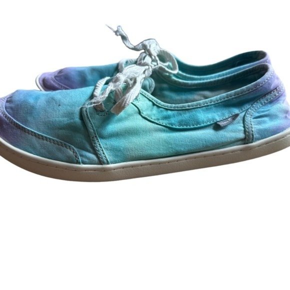 Sanuk Cool Slip On Ombré Tie Dye Blue Purple Green Surfer Boho Canvas Shoes 10 - Picture 2 of 11